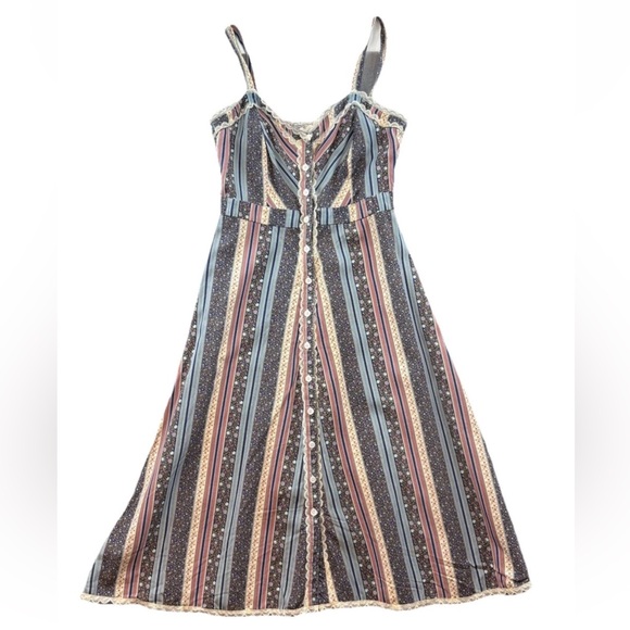 Reformation Dresses & Skirts - Reformation Sandalwood striped button-down midi dress with lace trim Size 4